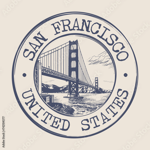 San Francisco. California Stamp City Postmark. Silhouette Postal Passport. Round Vector Icon. Vintage Postage Design.