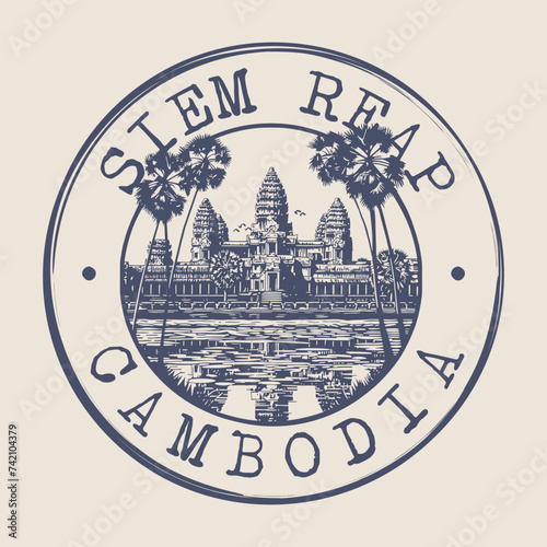 Siem Reap, Cambodia Stamp City Postmark. Silhouette Postal Passport. Round Vector Icon. Vintage Postage Design. photo