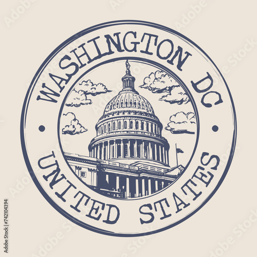 Washington DC, United States Stamp City Postmark. Silhouette Postal Passport. Round Vector Icon. Vintage Postage Design.