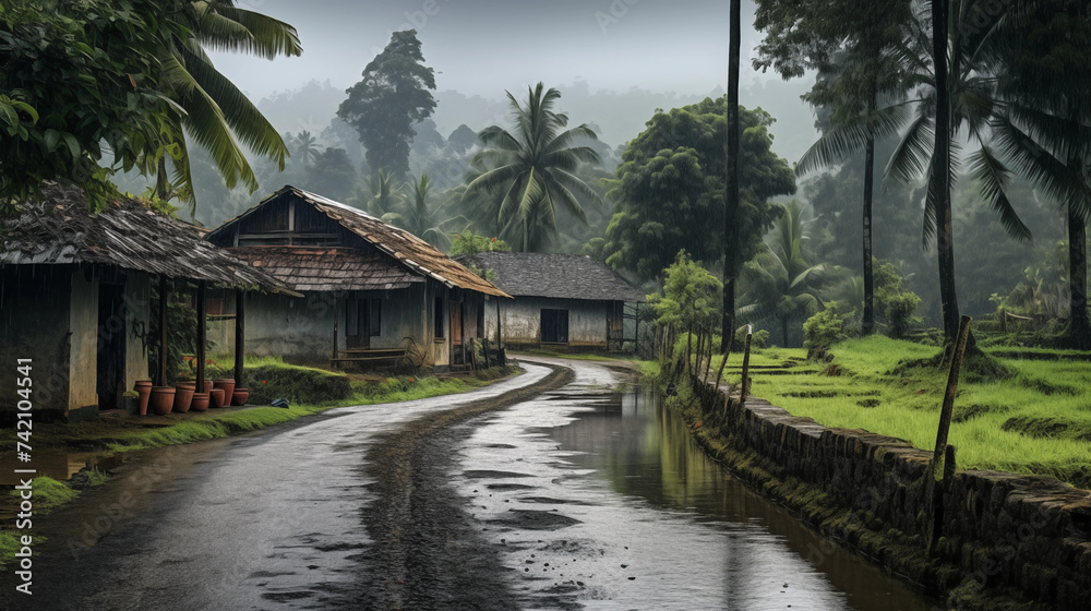 Village home with rain