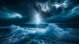 Thunderstorm Unleashed Over Roaring Ocean Waves