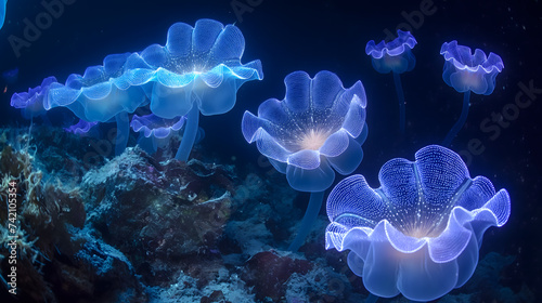Bioluminescent Jellyfish Illuminating the Ocean Depths © slonme