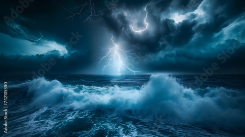 Thunderstorm Unleashed Over Roaring Ocean Waves