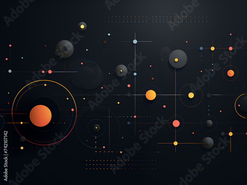 Intricate illustration: circles, dots, dark bg. AI Generation.