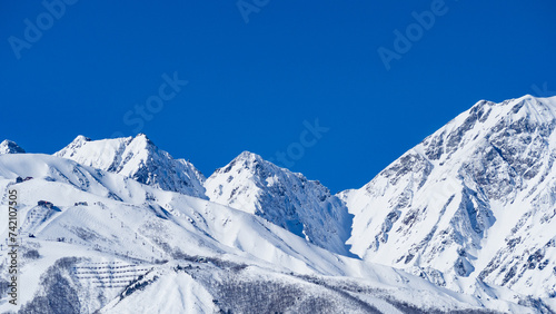 冬の白馬村 冠雪した北アルプス