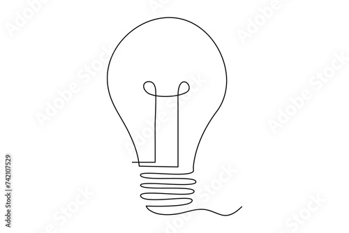 light bulb isolated on white. Light bulb one line outline vector art illustration