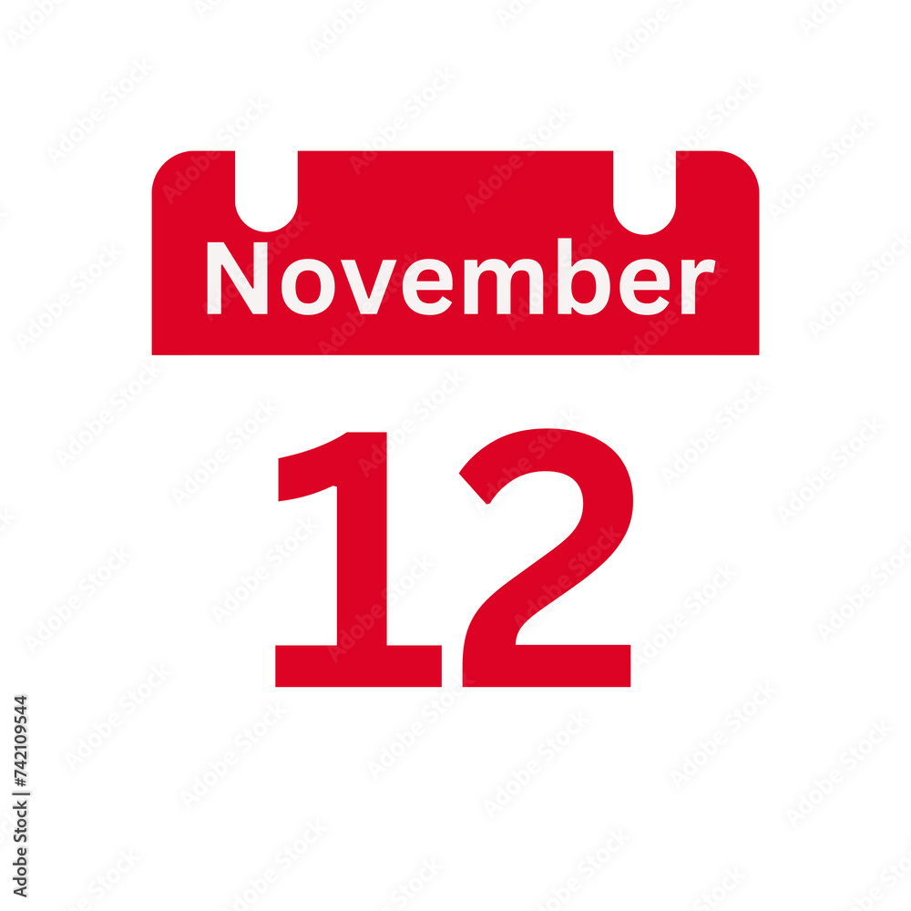 November 12 Calendar Day or Calendar Date for Deadlines / Appointment On a clear transparent background November 12 Calendar Day or Calendar Date for Deadlines / Appointment On a clear transparent background