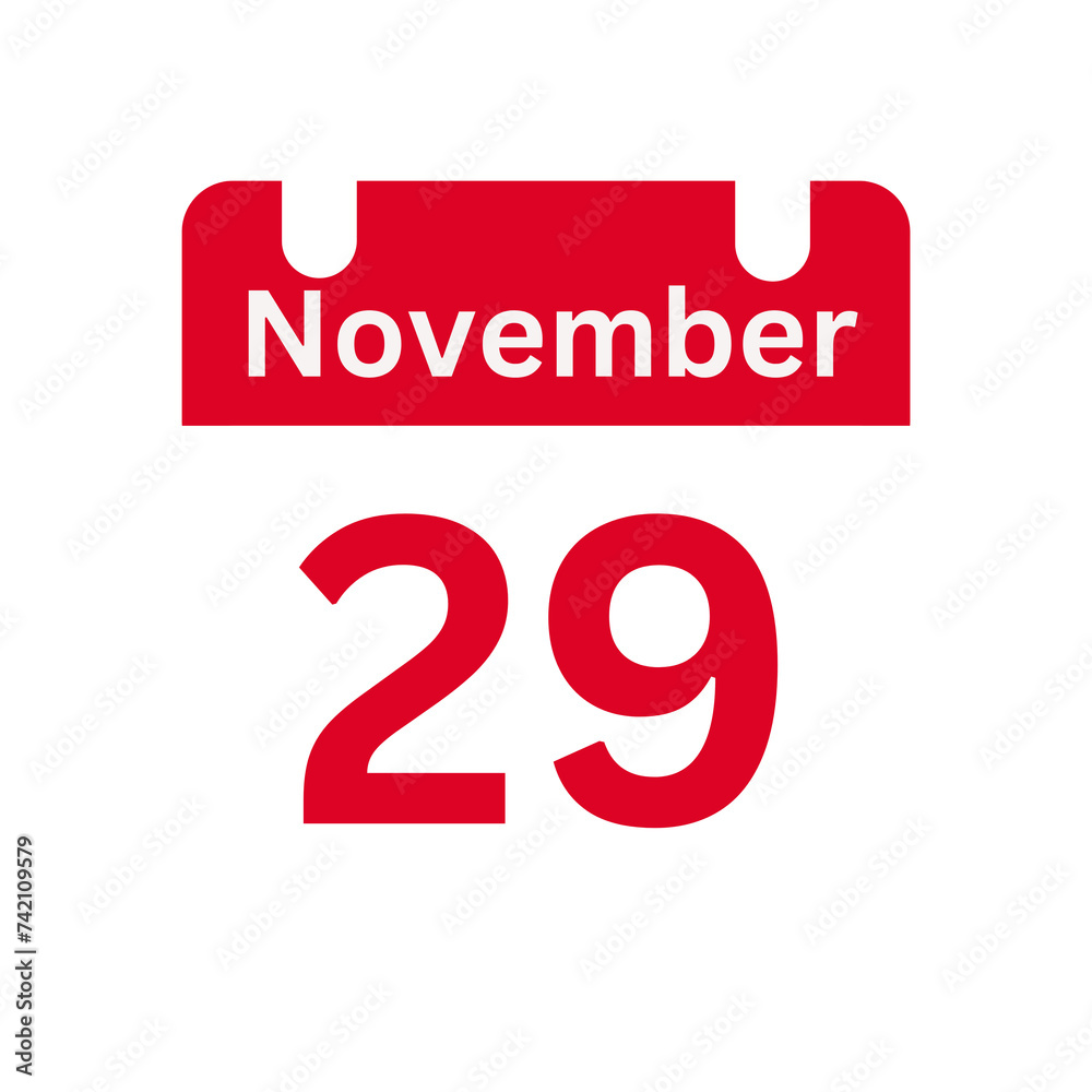 November 29 Calendar Day or Calendar Date for Deadlines / Appointment On a clear transparent background November 29 Calendar Day or Calendar Date for Deadlines / Appointment On a clear transparent background