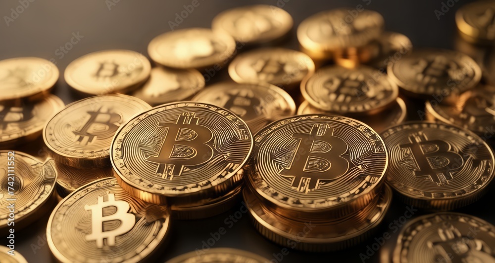 Golden Bitcoin Coins, a symbol of digital wealth and cryptocurrency Golden Bitcoin Coins, a symbol of digital wealth and cryptocurrency