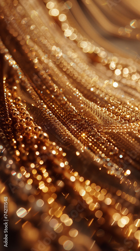  Shimmering gold chains and delicate details weave a texture of opulence, reflecting a dance of light and luxury.


