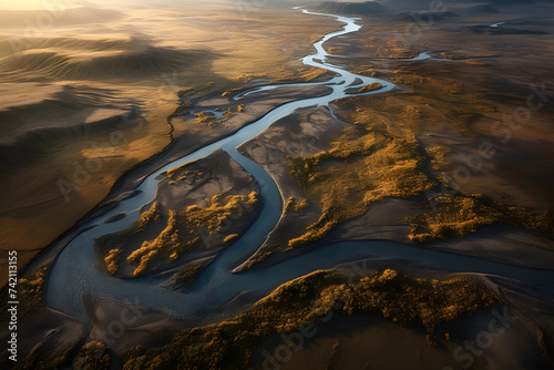 aerial picture of an icelandic river