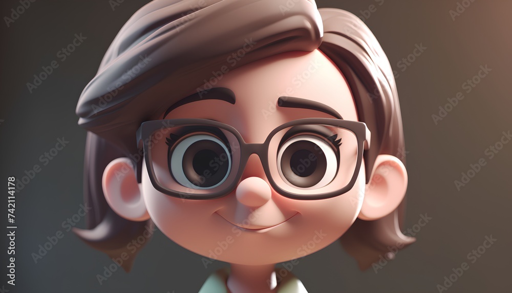 3D illustration of a girl with glasses and a scarf on her head