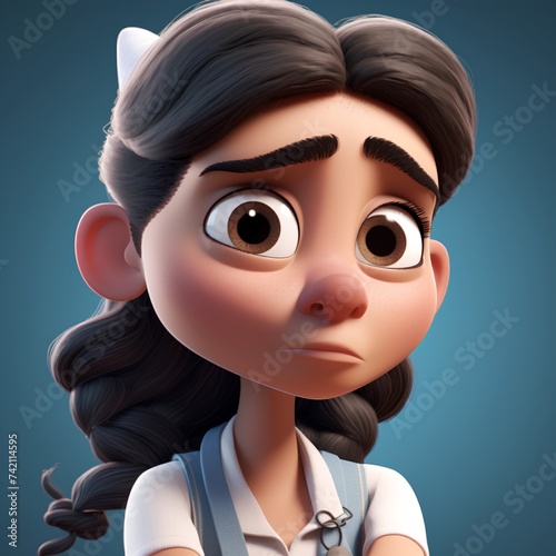 3D Illustration of a Teenage Girl with a Sad Face