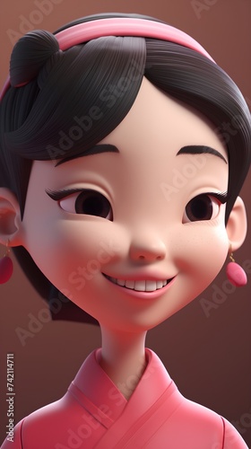 Korean girl with korean traditional costume. 3D illustration.