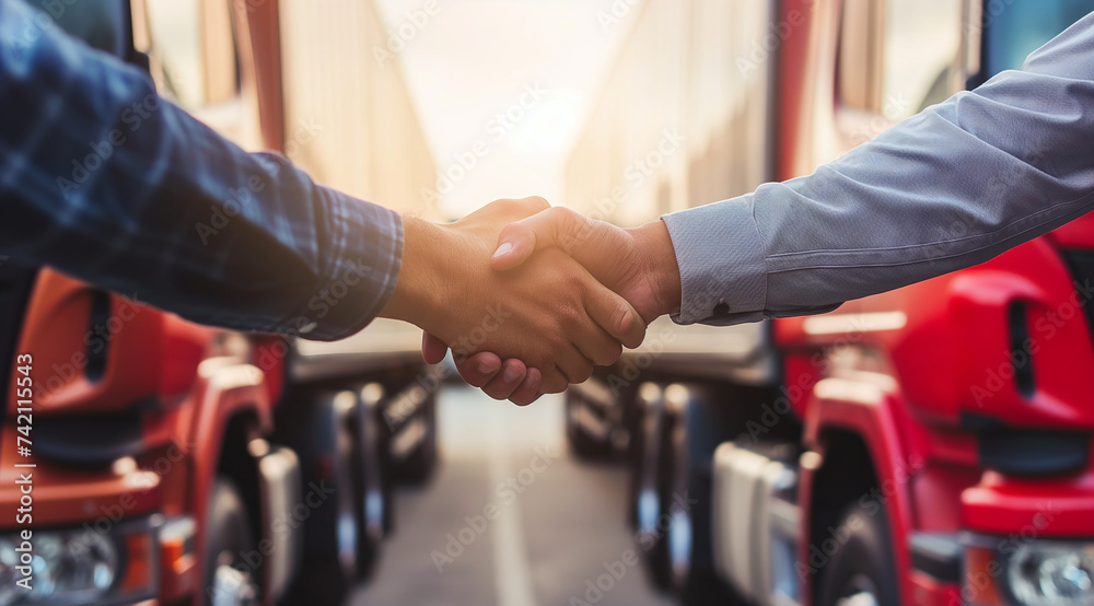 Handshake for successful of investment deal teamwork and partnership business partners on logistic global network distribution. Generative AI Handshake for successful of investment deal teamwork and partnership business partners on logistic global network distribution. Generative AI