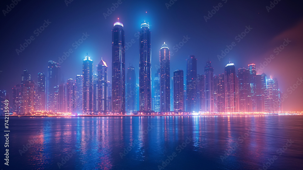 city landscape with big towers in the night