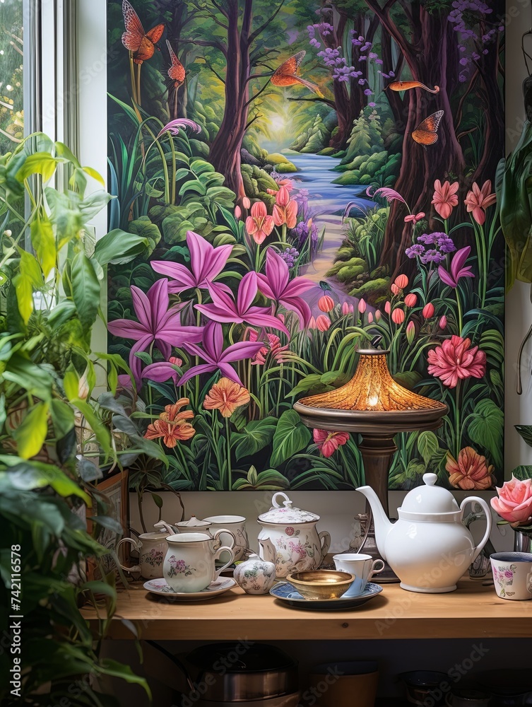 Enchanted Forest Tea Parties: Botanical Wall Art Featuring Enchanted Flora and Forest Plant Life