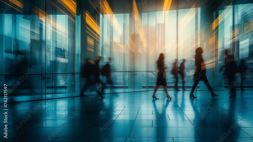 The hustle and bustle of business life is depicted with a long shot photograph The hustle and bustle of business life is depicted with a long shot photograph