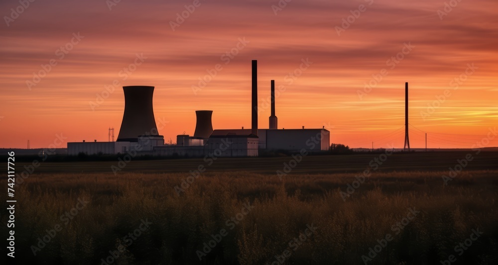 Industrial sunset - A serene contrast of technology and nature Industrial sunset - A serene contrast of technology and nature