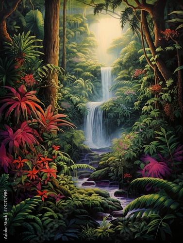 Lush Jungle Waterfalls - Cascading Beauty in a Dense Forest Wall Art