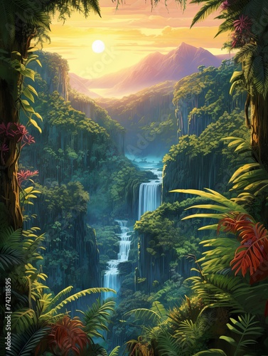 Maximize Nature's Beauty with Lush Jungle Waterfalls Plateau Art Print