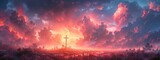 cross christian backgrounds, inspirational cross christian wallpaper, in the style of digital painting and drawing, luminous landscape painting, colorful cartoon. Generative AI.