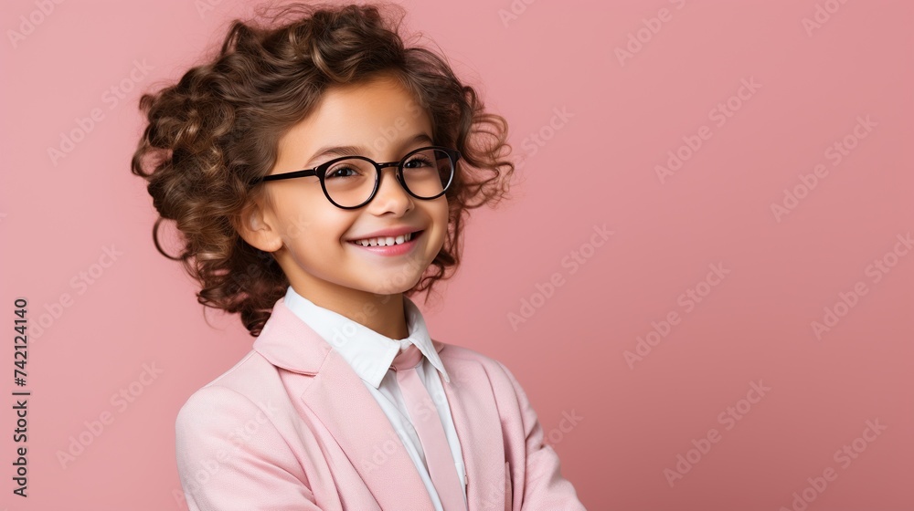 Cheerful Little Boy Smiling Brightly Against a Soft Pink Background