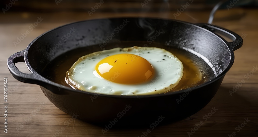 Deliciously cooked sunny-side up egg in a skillet Deliciously cooked sunny-side up egg in a skillet