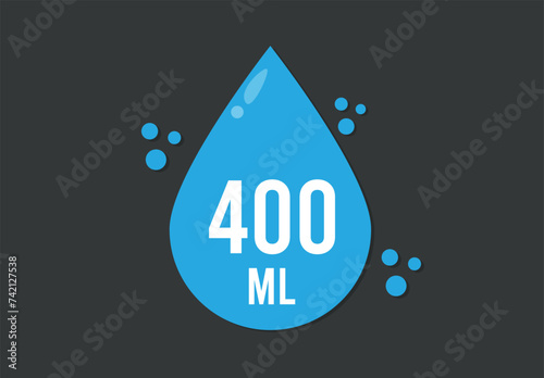 400 ml. Vector volume of 400 milliliters. Liquid drop design isolated on dark background