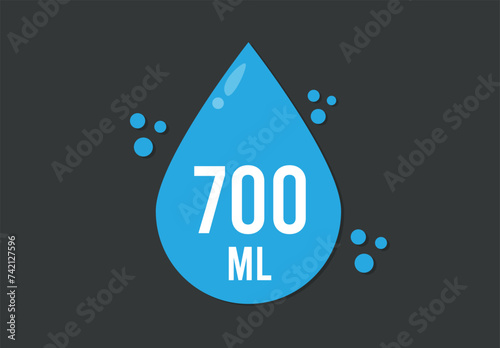 700 ml. Vector volume of 700 milliliters. Liquid drop design isolated on dark background