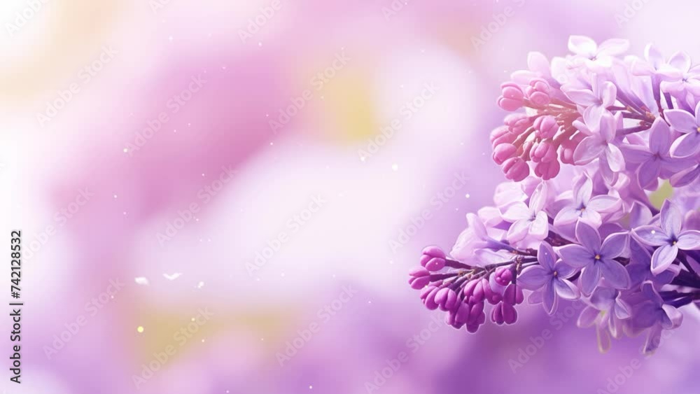 beautiful lilac flowers with blurred background, lilac flowers spring blossom sunny day light bokeh. seamless looping overlay 4k virtual video animation background 