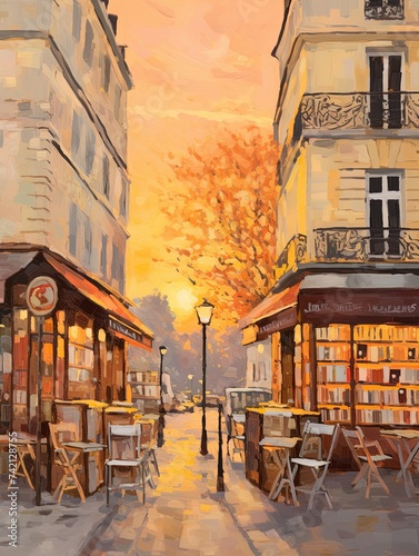 Sunrise Stories: Vintage Parisian Bookstores Dawn Painting of Early Reads © Michael