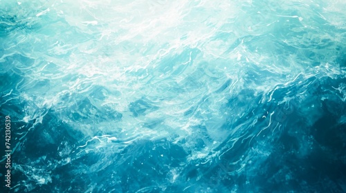 A calm underwater view with sunlight filtering through the waves of a calm blue ocean.