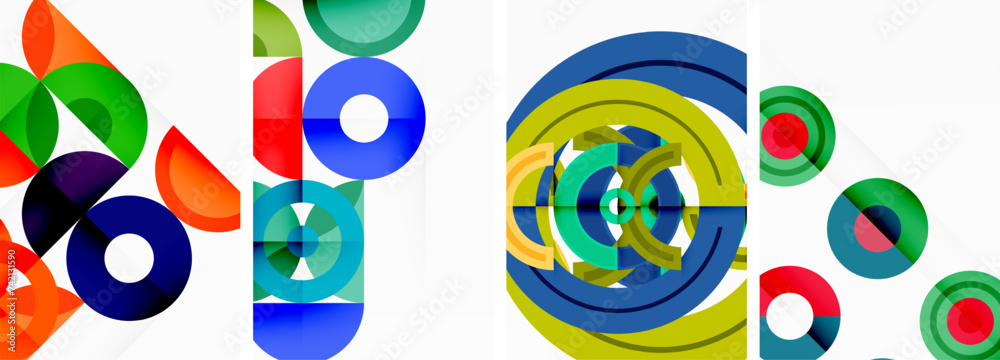 Circles and rings geometric backgrounds. Posters for wallpaper, business card, cover, poster, banner, brochure, header, website