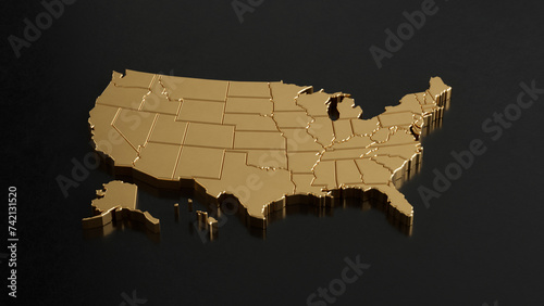 United State of America Gold Bar Map 3D Illustration photo