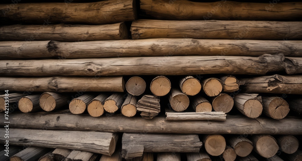 A rustic collection of logs, perfect for a cabin or rustic decor A rustic collection of logs, perfect for a cabin or rustic decor