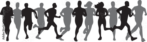 a collection of silhouettes of athletes running, running, walking, jogging and marathon running