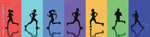 a collection of silhouettes of athletes running, running, walking, jogging and marathon running