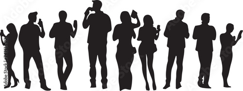 a collection of human silhouettes holding cellphones, posing, watching a concert, showing off their cellphones and standing