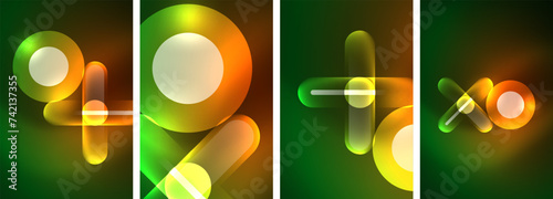 Abstract composition. Aglow in neon hues against the dark, radiating energy and allure, a captivating spectacle of vibrant luminescence