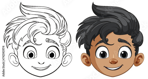 Two smiling cartoon boys with stylish haircuts.