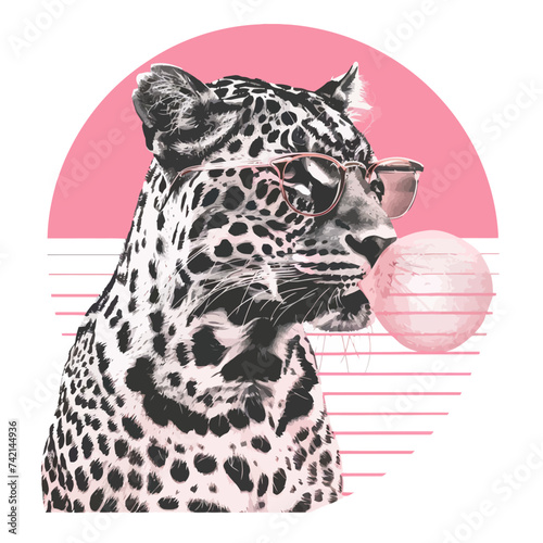 Leopard wearing glasses while blowing bubble