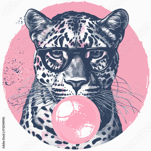 Leopard wearing glasses while blowing bubble