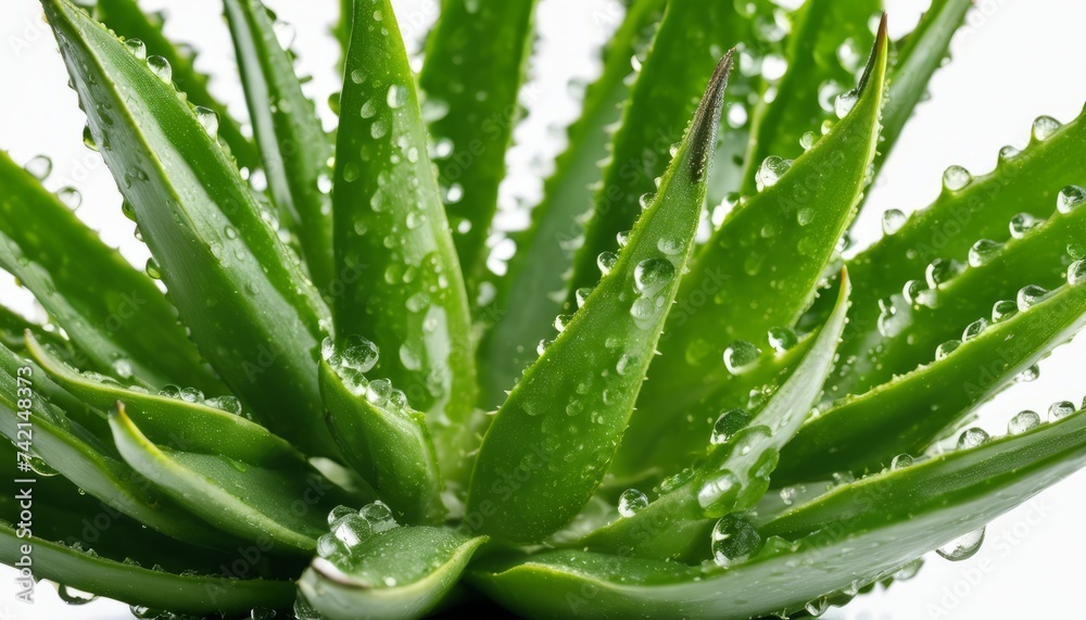 Freshly harvested aloe vera leaves, dewy and vibrant Freshly harvested aloe vera leaves, dewy and vibrant