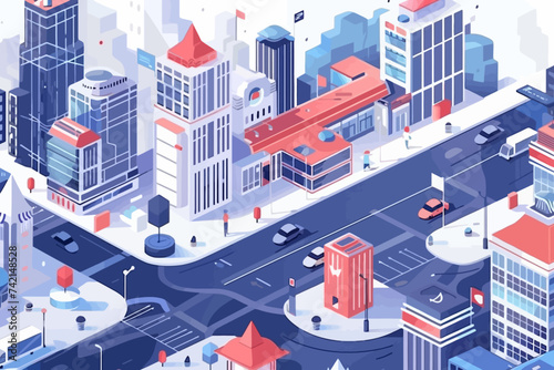 isometric city and road flat design