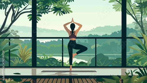 Woman Doing Yoga At Home Flat Design