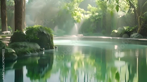 Zen Garden Hot Spring in Serene Nature with AI generated.
 photo