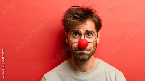 Joyful Moments: Man with Clown Nose and Whimsical Glasses. Generative ai
