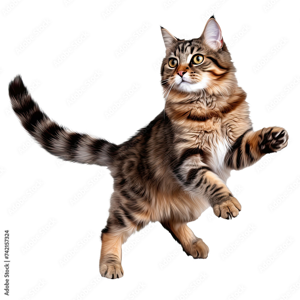 jumping cat isolated on transparent background.