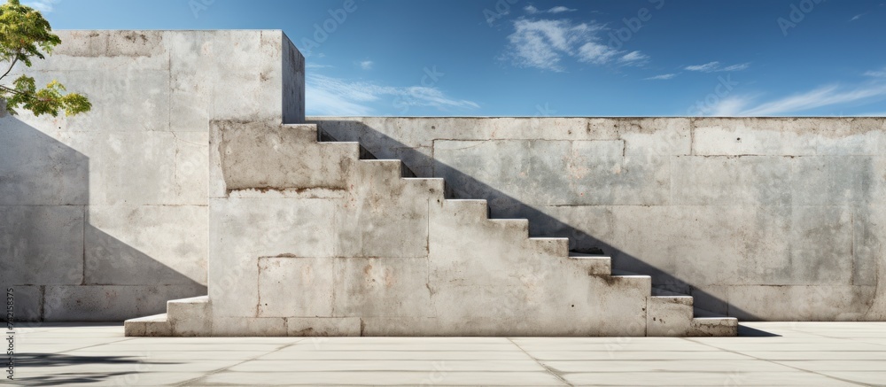 old concrete staircase leading to a blue sky
